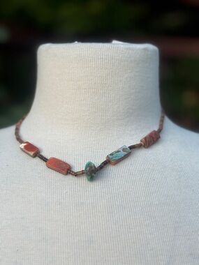 Vintage Handcrafted Red and Turquoise Beaded Necklace - Women Jewelry